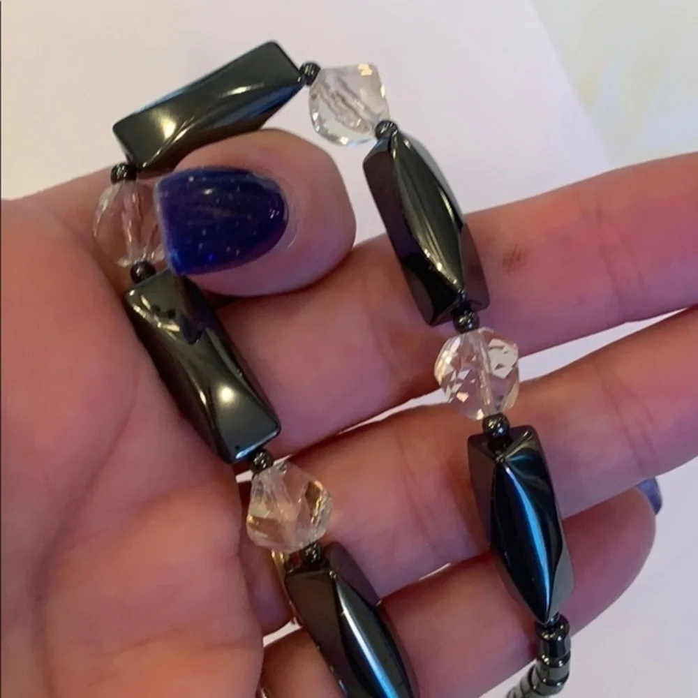 💐5/25 hematite and crystal bead simple necklace
